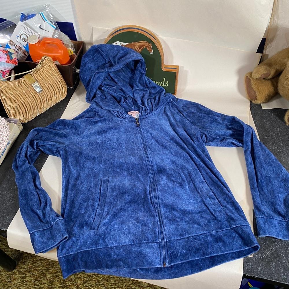Juicy Couture Navy Blue Velour Zip Hoodie